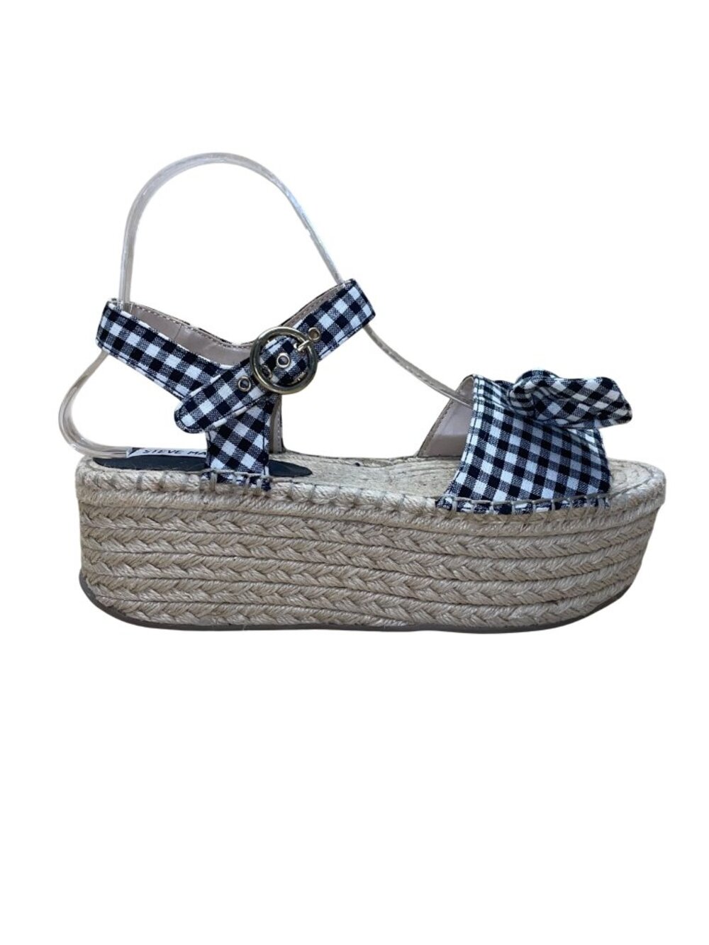 Steve Madden Women’s Black & White Gingham Bow Platform Espadrille Sandals Sz 7M